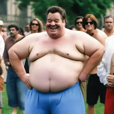 In the comedy movie, the comedian used his flab for physical humor, creating laughter among the audience.