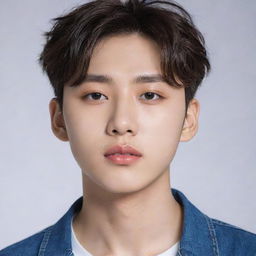 Create an artistic portrait of Jungwon from the Korean boy band ENHYPEN. He should appear youthful and energetic, with his distinct features captured in detail.