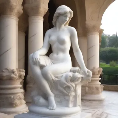The sculptor used marble to craft a breathtaking statue showcasing the beauty of nature, including the graceful curves of tepals on the flower.