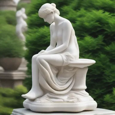 The sculptor used marble to craft a breathtaking statue showcasing the beauty of nature, including the graceful curves of tepals on the flower.