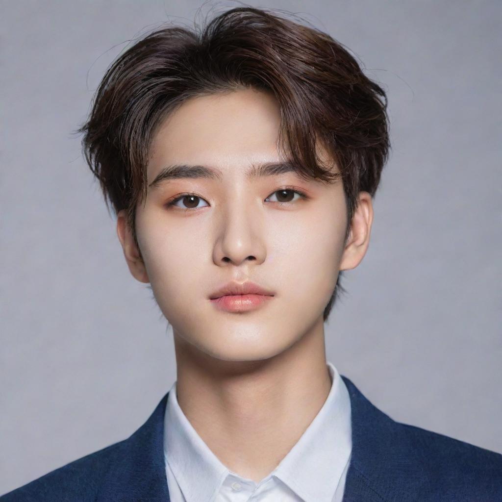 Create an artistic portrait of Jungwon from the Korean boy band ENHYPEN. He should appear youthful and energetic, with his distinct features captured in detail.