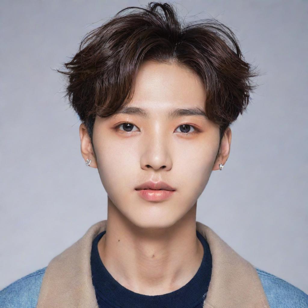 Create an artistic portrait of Jungwon from the Korean boy band ENHYPEN. He should appear youthful and energetic, with his distinct features captured in detail.