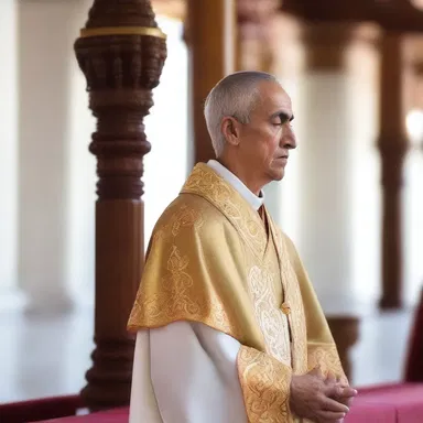 The priest thoughtfully recited prayers during the religious ceremony.