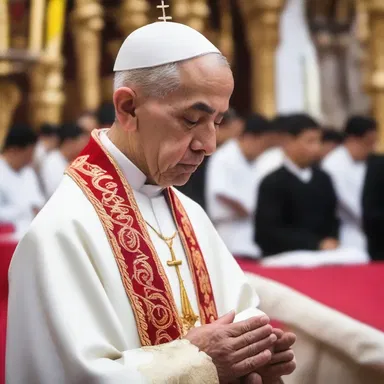 The priest thoughtfully recited prayers during the religious ceremony.