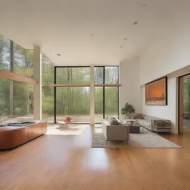 The open floor plan of the modern house allows for easy locomotion between rooms.