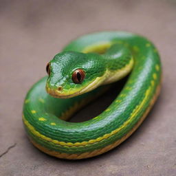 A sweet and cute snake with big endearing eyes and colourful, smooth scales, exhibiting a friendly demeanor.