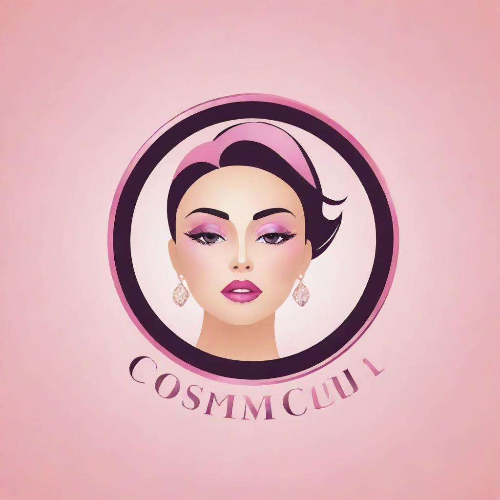 A professional and attractive logo for a cosmetics shop named 'Cosmo Club1' with elements of makeup products and glamour.