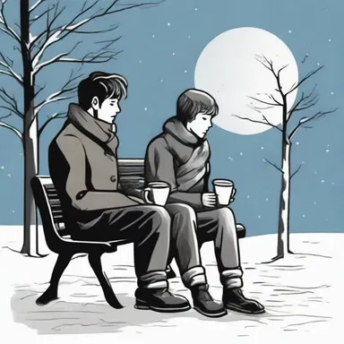 As they sat on the park bench in the moonlight, he poured a steaming cup of hot chocolate from his thermos, creating a cozy and romantic atmosphere.