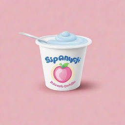 Design a simple logo for 'Sipalingyogurtt', incorporating a whimsical, cartoon-style depiction of yogurt. The primary color scheme should revolve around soft pastel yellow.