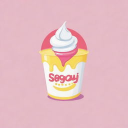 Design a simple logo for 'Sipalingyogurtt', incorporating a whimsical, cartoon-style depiction of yogurt. The primary color scheme should revolve around soft pastel yellow.