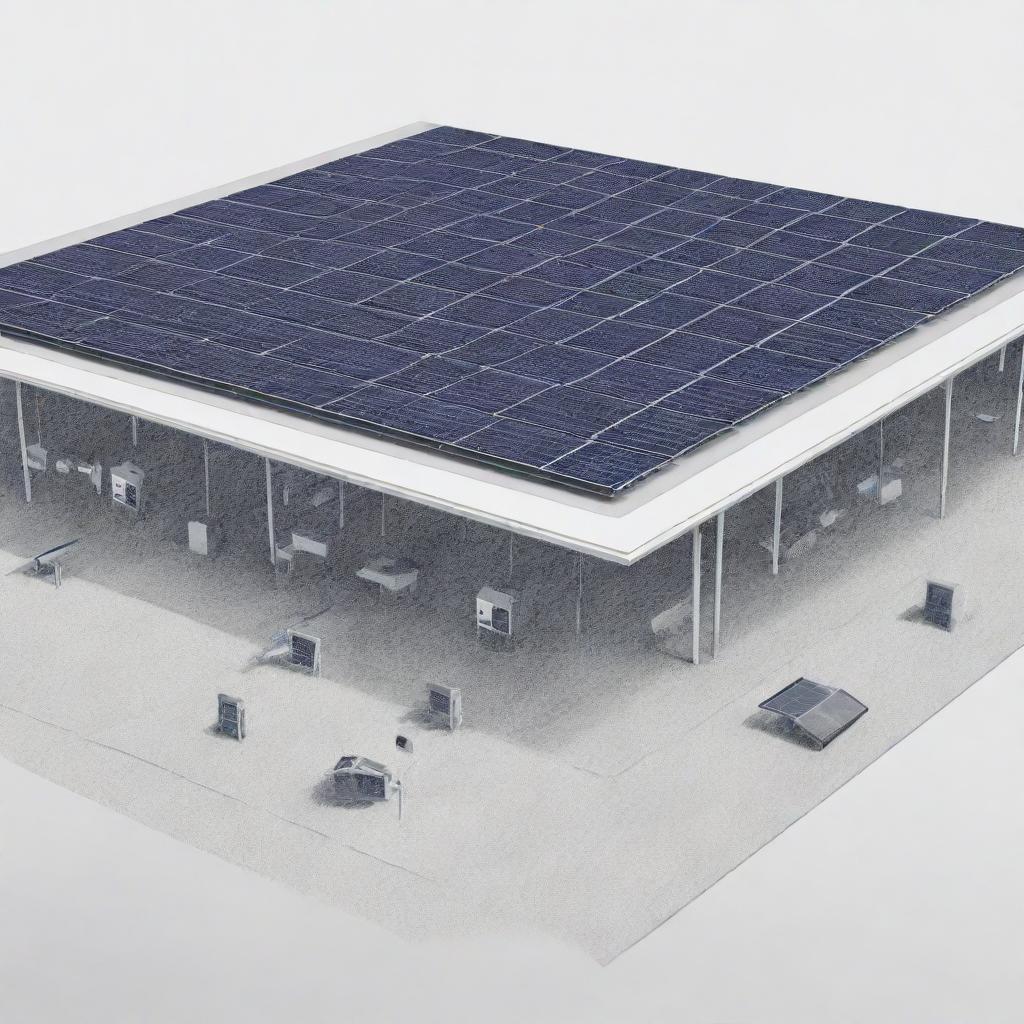 Detailed sketch of Selco solar equipment and various types of solar machinery, with the Selco logo prominently placed in the center