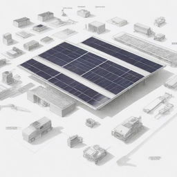 Detailed sketch of Selco solar equipment and various types of solar machinery, with the Selco logo prominently placed in the center