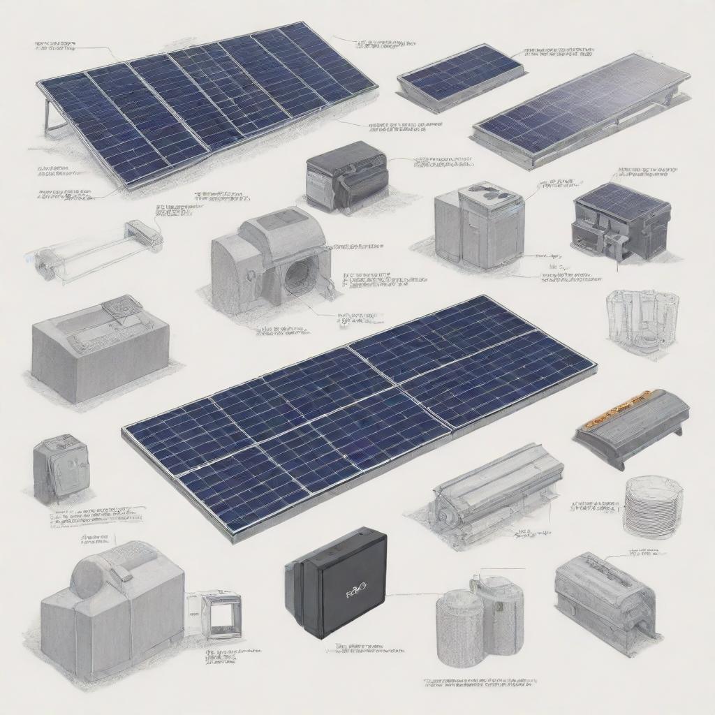 Detailed sketch of Selco solar equipment and various types of solar machinery, with the Selco logo prominently placed in the center