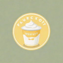 Design a simple logo featuring the main title 'Si paling yogurtt'. Include a whimsical cartoon-style yogurt illustration situated to the left of the text, using a pastel yellow color palette.