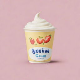 Design a simple logo featuring the main title 'Si paling yogurtt'. Include a whimsical cartoon-style yogurt illustration situated to the left of the text, using a pastel yellow color palette.