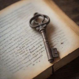 An antique, mysterious key that's resting on an aged, weather-beaten book, suggesting untold tales and secrets.