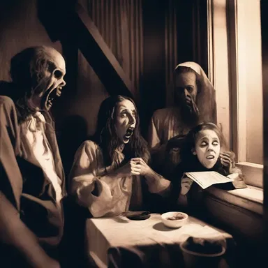 In the haunted house, the guests tried to distract themselves from the fear by engaging in chin wagging about their favorite horror movies and scary stories.