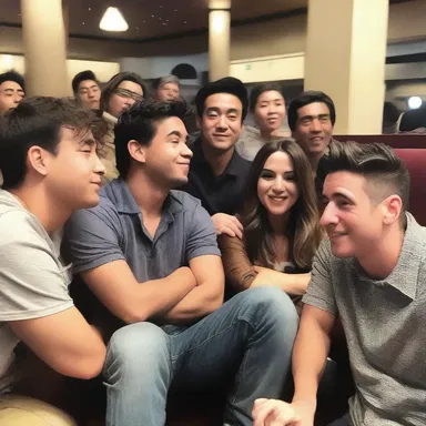 Before the movie started, the friends sat in the cinema lobby, enjoying some chin wagging about their favorite actors and upcoming film releases.