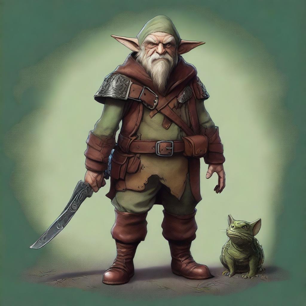 This is a detailed digital art piece of a 3-foot-tall Ghostwise Halfling ranger man