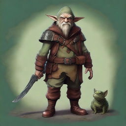 This is a detailed digital art piece of a 3-foot-tall Ghostwise Halfling ranger man