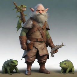 This is a detailed digital art piece of a 3-foot-tall Ghostwise Halfling ranger man