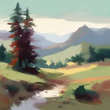 The artist used a series of brush strokes to create a beautiful, yet scanty, landscape painting.