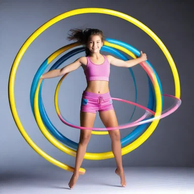 In a futuristic science fiction novel, hula-hoops have been enhanced with anti-gravity technology to perform mesmerizing tricks.