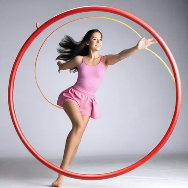 In a futuristic science fiction novel, hula-hoops have been enhanced with anti-gravity technology to perform mesmerizing tricks.