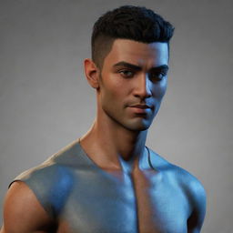 A high-definition, digital male avatar for a game, named Nichs, featuring unique, detailed characteristics; with a striking visual appeal.