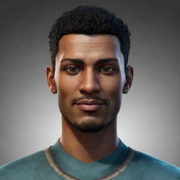 A high-definition, digital male avatar for a game, named Nichs, featuring unique, detailed characteristics; with a striking visual appeal.