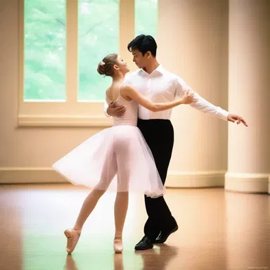 The romantic ballet performance featured a vivace dance duet filled with passionate movements and lively music.