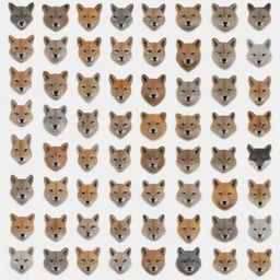 Generate a compilation of animated animal faces each adorned with the respective animal's name.