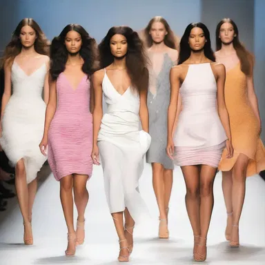 The fashion show featured models walking down the runway in garments designed to waver and create a flowing effect.