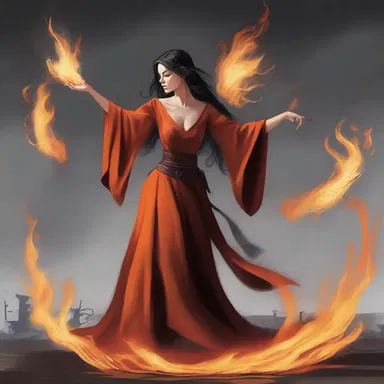 The sorceress raised her wand and caused the flames to waver and dance in the air.