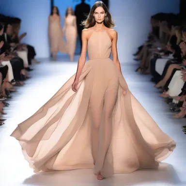 The flowing dress had a wavered hemline that created a captivating and dynamic look on the runway.
