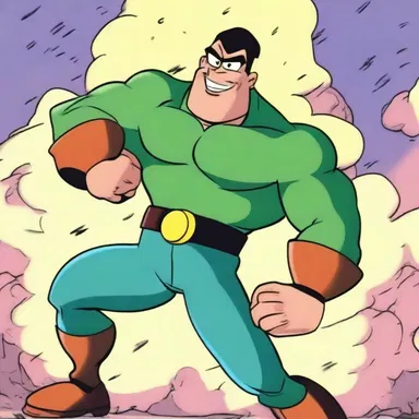 The character's determination would often waver comically before finally taking action in classic animated shows.
