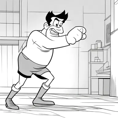 The character's determination would often waver comically before finally taking action in classic animated shows.