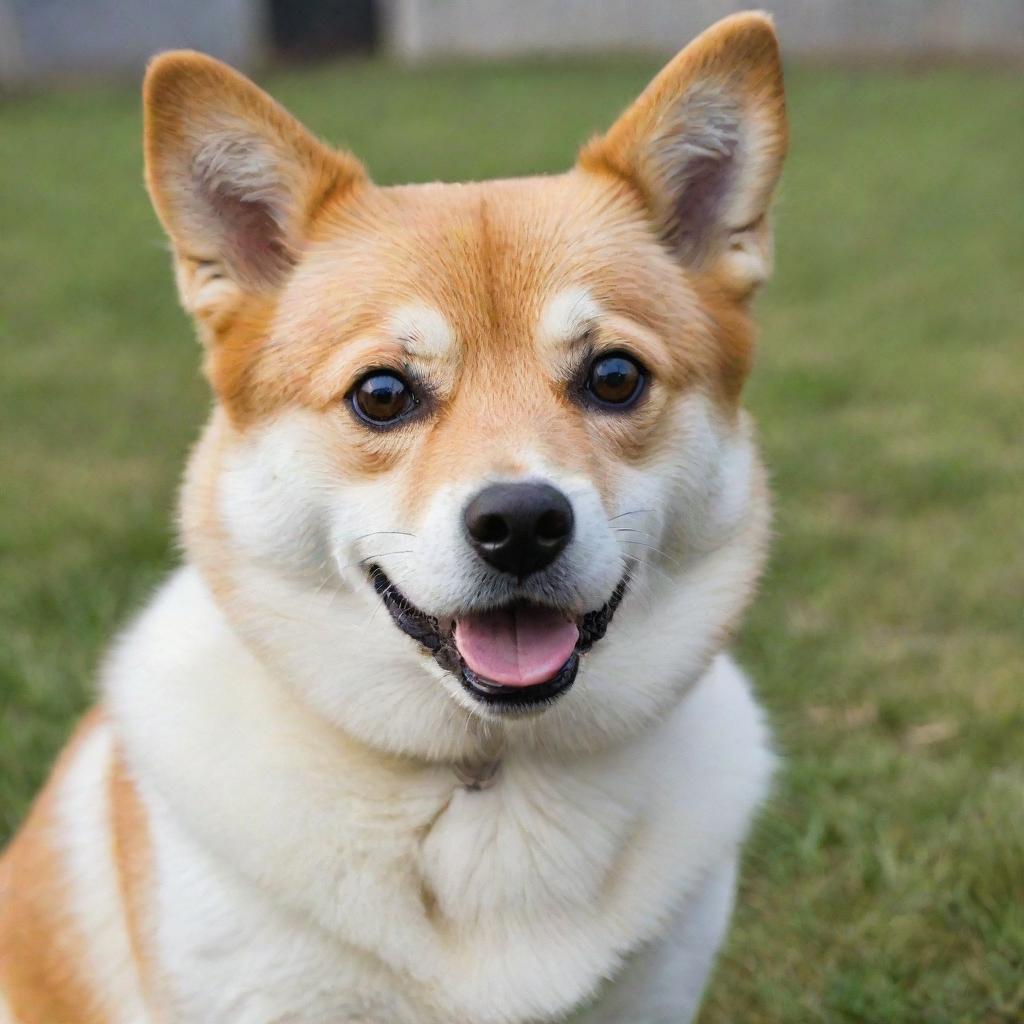 A cute, playful and adorable doge with sparkling eyes and a wagging tail.