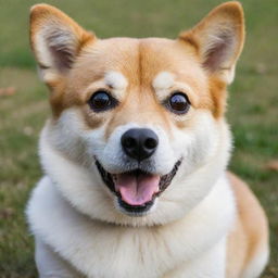 A cute, playful and adorable doge with sparkling eyes and a wagging tail.