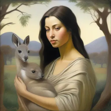 The artist depicted an enchanting scene of a metatherian mother with her joey nestled in her pouch, showcasing the beauty of nature.