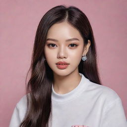 A realistic portrait of Blackpink's Jennie with her signature style, exuding confidence and charm.