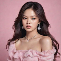 A realistic portrait of Blackpink's Jennie with her signature style, exuding confidence and charm.