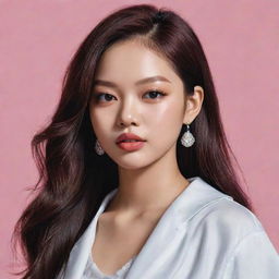 A realistic portrait of Blackpink's Jennie with her signature style, exuding confidence and charm.