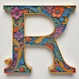 A stylish and ornately designed letter 'S' in vivid colours with intricate detailing.