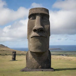 A sculpture styled like the Moai statues of Easter Island with an angered expression.