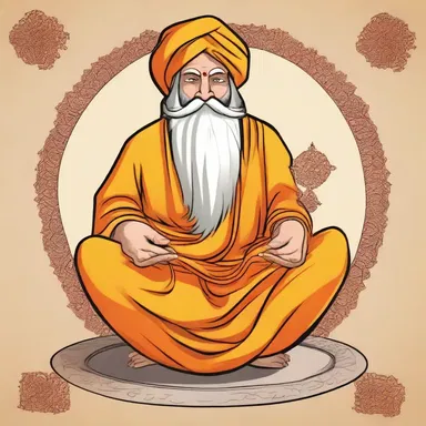In the cartoon, the sannyasi is depicted as a wise and spiritual character with a long beard and saffron-colored robes.
