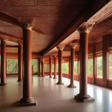 The temple's design includes an area specifically designated for sannyasis to meditate and practice their religious rituals.