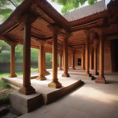 The temple's design includes an area specifically designated for sannyasis to meditate and practice their religious rituals.