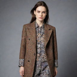 A unique ensemble of clothing with unusual and beautiful designs, patterns, and textures