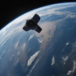 An impressive view of Earth from space with an approaching spaceship, creating a mind-blowing scene.